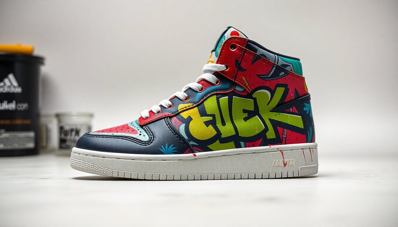Graffiti tarzı harflerle boyanmış özel tasarım sneaker