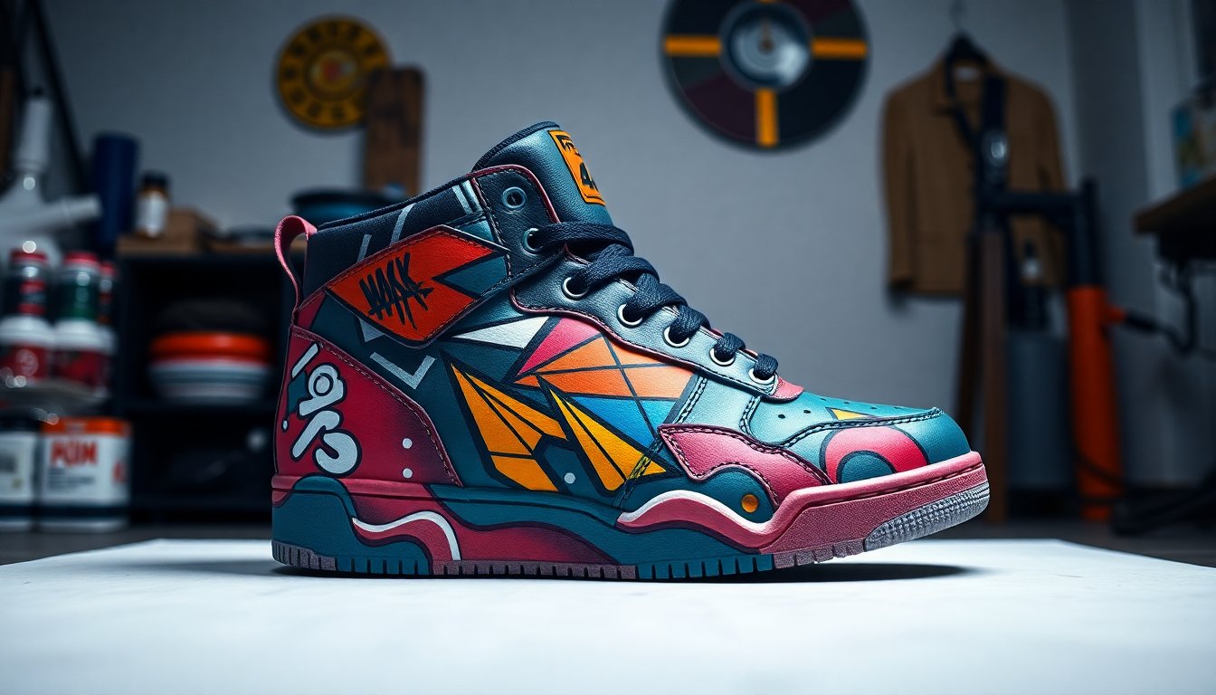 Sarı siyah geometrik desenli özel tasarım sneaker